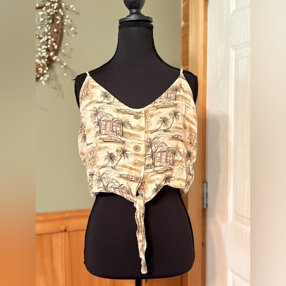 American Eagle Outfitters Brown and Cream Tie-Front Crop Camisole size L - Picture 1 of 12
